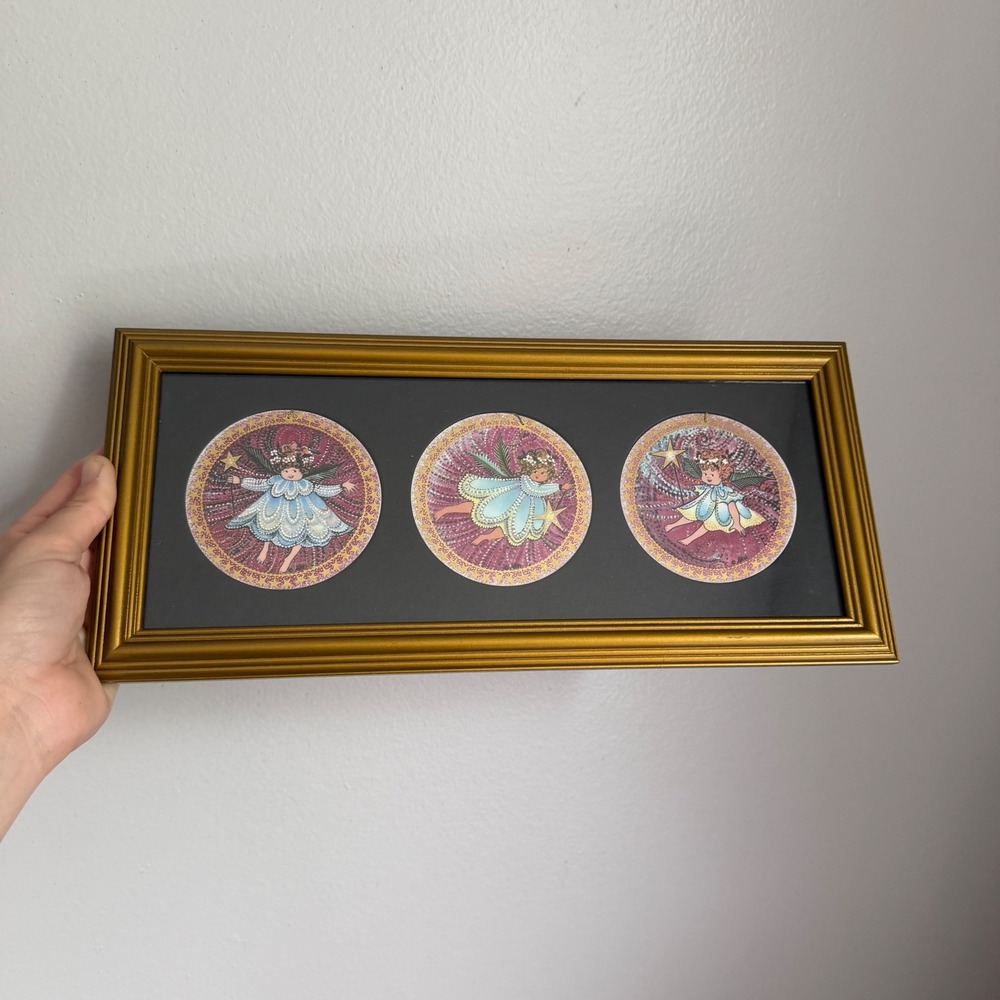 Anna Perenna Pat Hill Angel Art Framed Triptych Gold Frame Celestial Decor‎